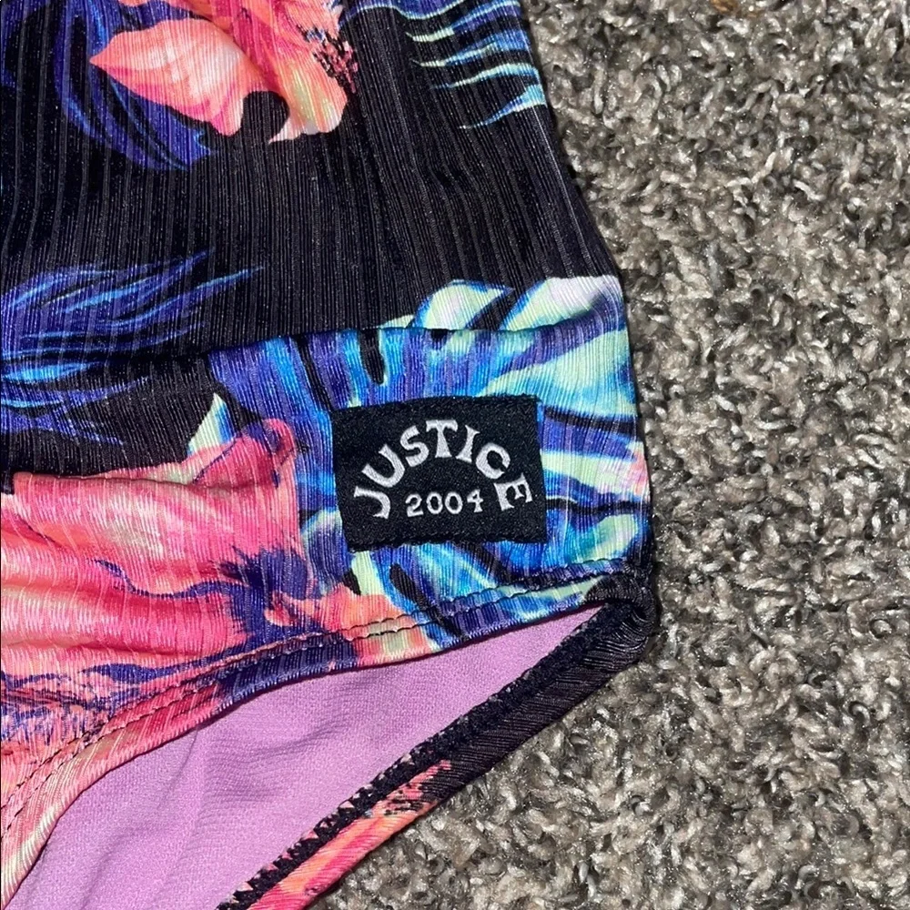 Justice Floral Kids Swim One Piece - Black, Pink, Blue